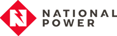 A red diamond with a white N featuring a lightning bolt, next to the words National Power in bold, uppercase black letters.